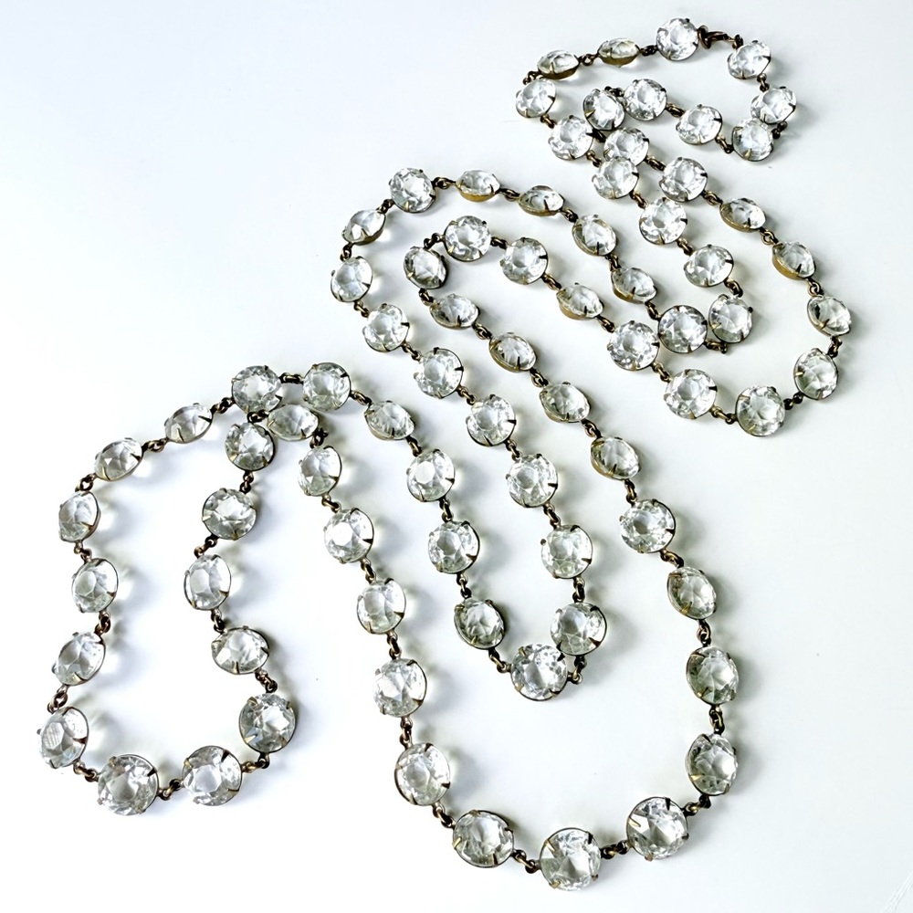 Vintage Art Deco Paste Rivière Ultra-Long Prong-Set Sautoir Necklace 1920s-1930s